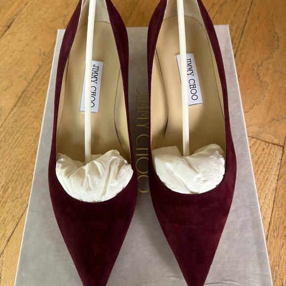 Jimmy Choo Amelia Suede Kitten-Heel Pumps in Burgundy NIB, Size 38.5 - Picture 10 of 11